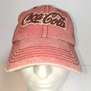 Vintage Coca Cola Coke Embroidered Distressed Adjustable Red Baseball Cap EUC